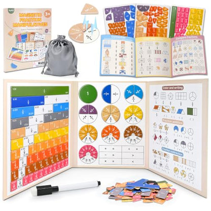 Magnetic Fraction Manipulatives for Kids, Fraction Tiles & Circles with Magnetic Fraction Board, Dry-Erase Activities for Comparing & Learning Fractions, Elementary Classroom Math Teaching Aid - size: 8.8 × 21.9 in