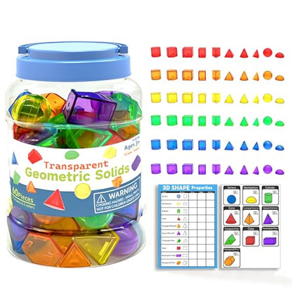 60 PCS 3D Shapes for Kids,Translucent Geometric , Light Table Accessories