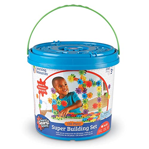Learning Resources Gears! Gears! Gears! Super Building Toy Set, STEM Toys, Construction Toys, Gears for Kids, 150 Pieces, Ages 3+, Blue