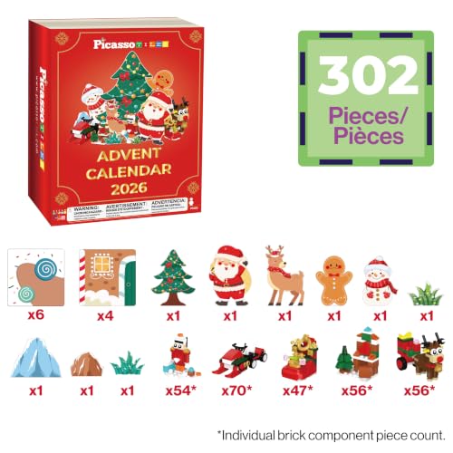 PicassoTiles Magnetic Tiles Building Brick Block Advent Calendar Christmas Theme Set Gingerbread House Holiday Toy Piece Surprise Countdown Magnet Tile STEM Learning Educational Gift for Kids PTA50 - color: Christmas Theme