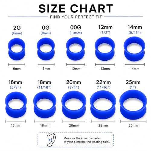 Oyaface 20 PCS Piercing Tunnel Set Soft/Hard Silicone Flesh Ear Plugs 2g-25mm Flexible Ear Stretching Gauge Expander - color: Blue(thin)