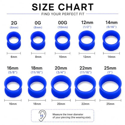 Oyaface 20 PCS Piercing Tunnel Set Soft/Hard Silicone Flesh Ear Plugs 2g-25mm Flexible Ear Stretching Gauge Expander - color: Blue(thin)