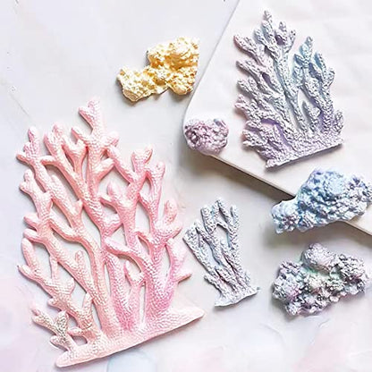 5 PCS Marine Theme Fondant Silicone Mold Seaweed Coral shell crab Shape DIY Handmade Baking Tools, For Theme Cake Cookie Chocolate Candy Decoration Fondant Polymer Clay - style: Coral styles