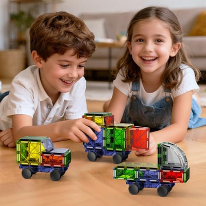 Magnetic Downhill Racer Track: 40pc Blocks Set w Car, STEM Toy 3-8 - size: 40 Pieces