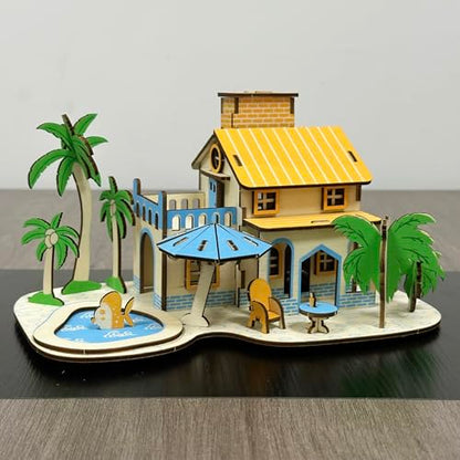 Log Cabin Mini House 3D Wooden Puzzle Building Kit for Adults Teens