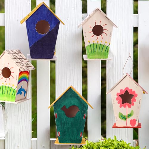 Outus 12 Pcs 5 × 7 Inch DIY Wooden Birdhouse Kit for Kids, Vintage - style: Vintage