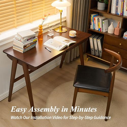 Computer Desk with Drawers, Solid Wood Writing Desk, Mid Century Modern Home Office Desks, Oak Study Table, Small Desk for Bedroom, 29.1 H x 39.4 W x 21.7 D Inches, Walnut - color: Walnut