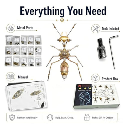 Steampunk Ant 3D Metal Puzzle Model Mechanical Kits 150+ Parts 2-3 Hours Build No Glue Assembly Cool Desk Decor Christmas & Birthday Gift for Adults Men(Ant) - style: Ant