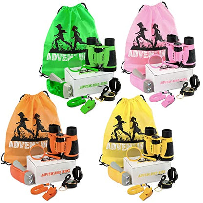 Adventure Kidz - Outdoor Exploration Kit, Binoculars with Case, Flashlight, Compass, Whistle, Magnifying Glass, Backpack, Bundle (28 Items)