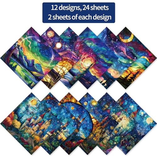 6x6" Cardstock Single Sided Scrapbooking,Craft Decorative Scrap Book Paper - color: 24sheets-Stained Glass