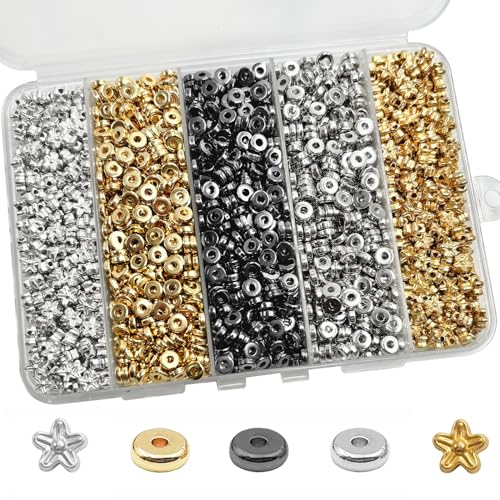6mm Flat Round Spacer Beads, 1560pcs (360flower), Gold, Silver, Black, Flower-shaped, Plastic (Copper Coated), Round, Loose Beads - color: 1560pcs（360flower）