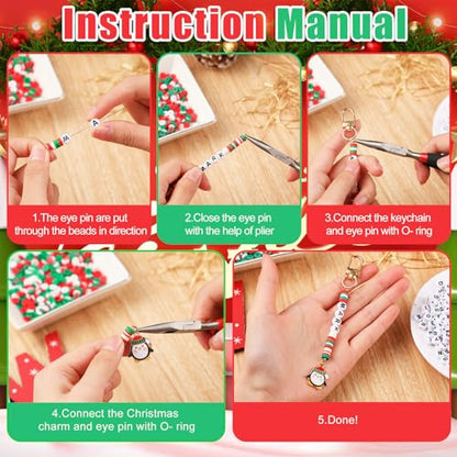 Tondiamo 2823 Pcs Christmas Bead Keychain DIY Craft Making Kit Christmas Key Ring Charms Letters Beads String for Xmas Gift Jewelry Key Ring Backpack Accessories - style: Modern, Traditional