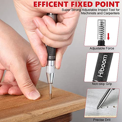 Hiboom 10 Pack Mechanical Carpenter Pencils Set with Sharpener & 36PCs 2.8mm Refills, Deep Hole Marker Pen, Automatic Center Punch, Carbide Scribe Tool, Heavy Duty Construction Pencil for Architect