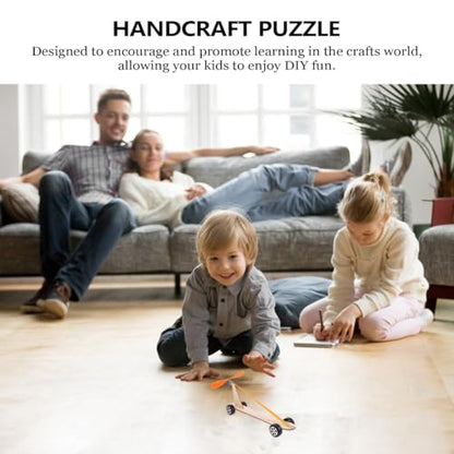Garneck 1Set Wooden Wind Powered Car Kit Handcraft Puzzle Science Experiment for Rubber Band Power Model Stem Educational Tool