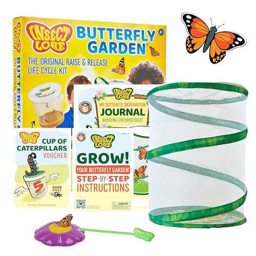 Insect Lore Raise and Release Butterfly Garden Kit – Caterpillar Habitat with redeemable Voucher – STEM-accredited Butterfly Growing Kit for Kids, Classrooms, and Homeschool Learning - size: 11.5 inch