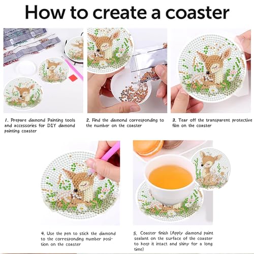 8 Pcs Deer Animals Diamond Art Coasters with Holder Cork Pads - color: Deer Diamond Art Coasters