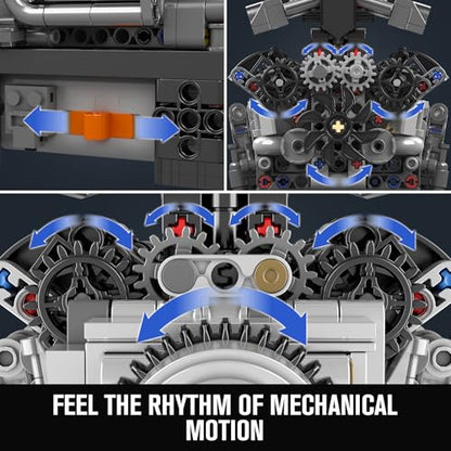 Mould King V12 Engine Model Building Kit that Works, Build Your Own Cars Combustion Battery/Motor 10205 Blocks Sets, STEM Kit Gift for Adults 14+, V8 Engine Series for Display Collection(733 Pcs) - style: V12 Engine