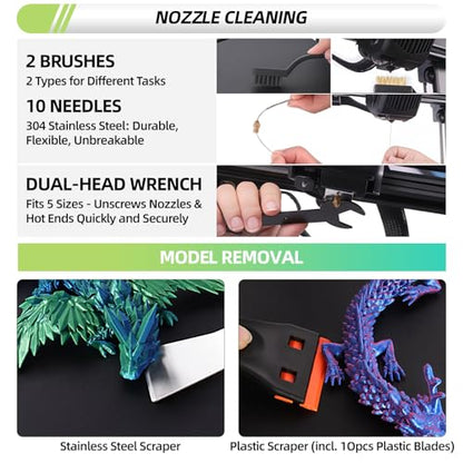 76pcs 3D Printer Tools Kit with Bag, 3D Printer Accessories includes Digital Caliper, Hygrometer, PTFE Tube Kit, Deburring Tool, Scrapers, Nozzle Cleaning, for Bambu Lab, Ender 3, FDM/SLA Printers etc - style: Ultra 3D Maker Version