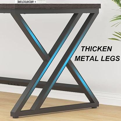 LVB Modern Long Computer Desk, Industrial Large Wood Office Desk 70 Inch - color: Dark Gray Oak, size: 70 Inch