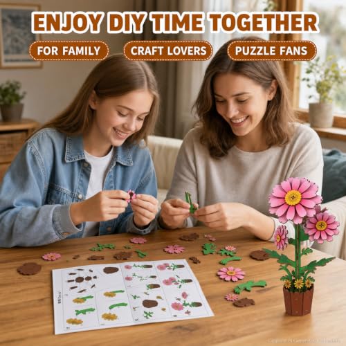 Evankin 3D Wooden Flower Daisy Puzzle Kit, DIY Bouquet Model - color: Daisy