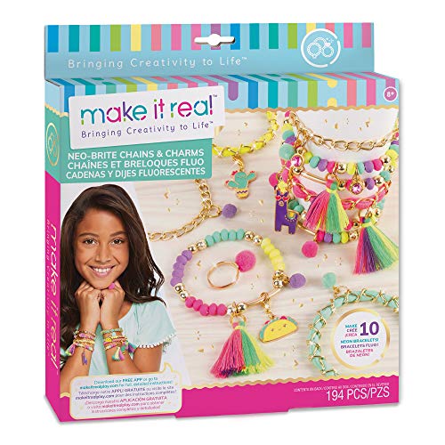 Make It Real: Neo-Brite Chains & Charms Kit - Create 10 Unique Cord & Tassel Charm Bracelets, 195 Pieces, Includes Play Tray,DIY Playful Charm & Jewelry Kit, Tweens & Girls, Arts & Crafts, Ages 8+ - style: Chains & Charms