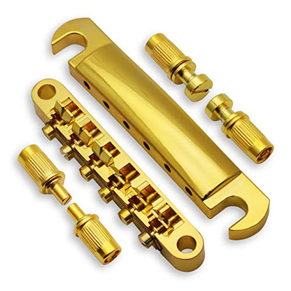 MAXCHEER A Set of String Saddle Tune-O-Matic Bridge & Tailpiece For GB LP Style Electric Guitar (Gold) - color: Gold