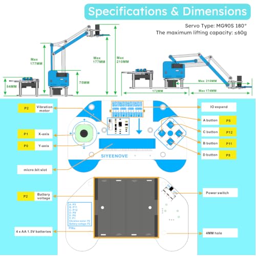 microbit Smart Robotic Arm Kit, 4DF Programmable Mechanical Arm Building Kit for Ages 14 and up to Learn Coding, Science & Engineering, Micro:bit v2 and AA Batteries not Included