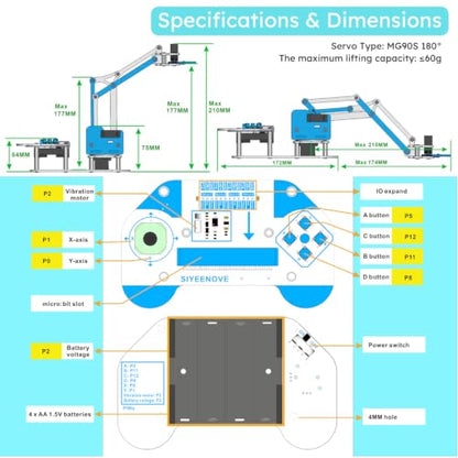 microbit Smart Robotic Arm Kit, 4DF Programmable Mechanical Arm Building Kit for Ages 14 and up to Learn Coding, Science & Engineering, Micro:bit v2 and AA Batteries not Included