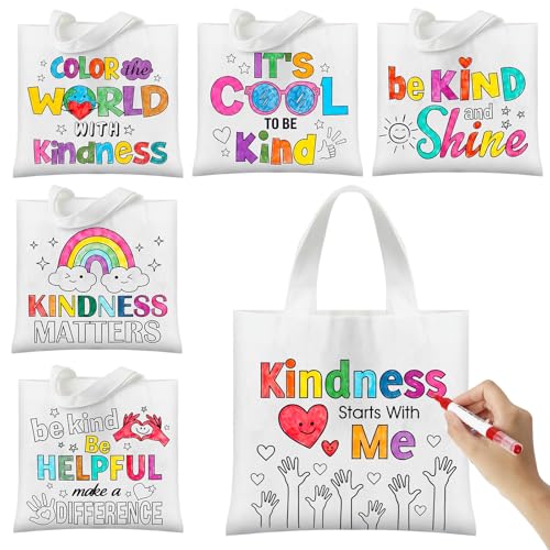 Yaomiao 18 Pcs Be Kind Canvas Tote Bag Student Anti-Bullying Coloring Bag