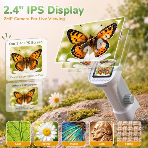 1000X Handheld Digital Microscope for Kids with 2.4" IPS Screen - color: Gray