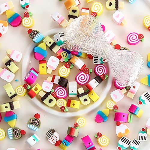 100pcs Mixed Polymer Clay Spacer Beads for Women Jewelry Making DIY Bracelet Necklace Hair Clip Accessories (Candy) - color: Candy