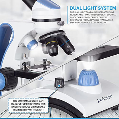 AmScope M162C-2L-WM-SP14 Deluxe Microscope Set - 1000X Dual Light, Glass