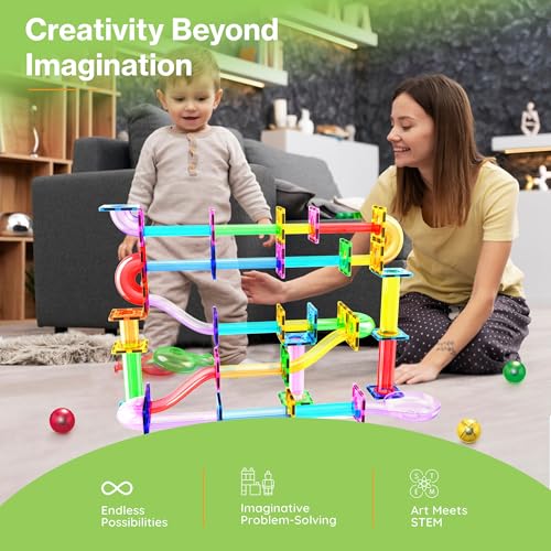 PicassoTiles 120 PCS Magnetic Tile Marble Run STEM Construction Set Ages 3+ - color: 120 Piece Marble Run