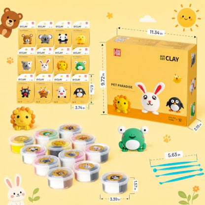 Air Dry Clay Kit -12 Animals Modeling Clay for Kids Arts and Crafts - color: #01Yellow- Pet Paradise