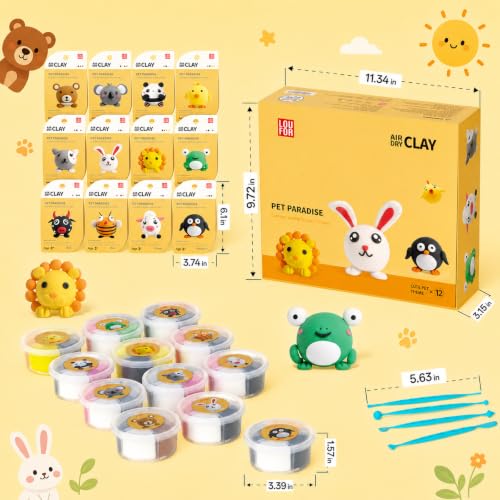 Air Dry Clay Kit -12 Animals Modeling Clay for Kids Arts and Crafts - color: #01Yellow- Pet Paradise