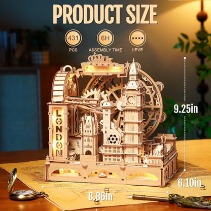 ROKR 3D Wooden Puzzles for Adults,Marble Travel London,431Piece 3D Puzzles,Marble Run Gift for Adults