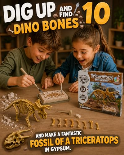 Science4you Triceratops Dinosaur Fossil Digging Kit - Excavate and Assemble 10 Dino Bones, Dinosaur Archeology and Paleontologist Toys, Games, Gifts for Boys and Girls Age 6 7 8 9 10+