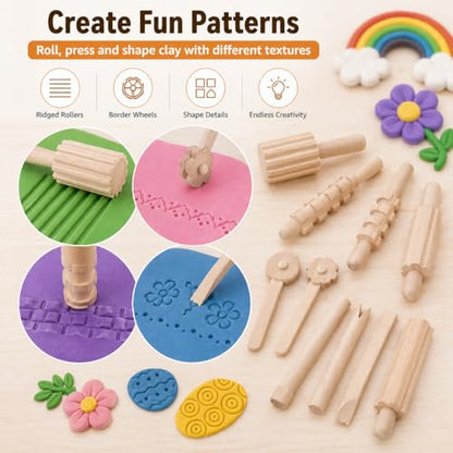 Garneck 12Pcs Wooden Clay Tools Set for Kids: Dough Rolling Modeling Accessories Pottery Sculpting Kit Modeling Accessories for Early Education Art Craft Activity Home School (Pack of 3) - size: 16.50X1.50X1.50CM (Pack of 3)