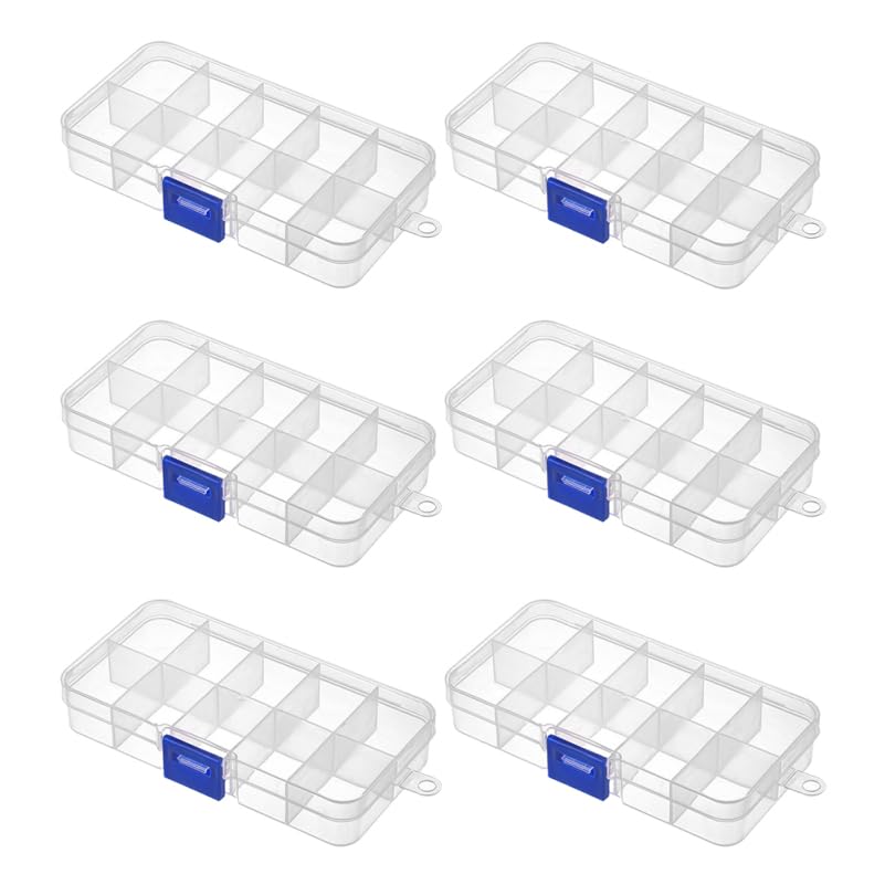 DECHOUS 6Pcs Clear Plastic Organizer Boxes with 10 Adjustable Compartments Mini Beads Storage Containers for Jewelry Beads, DIY Crafts, Small Parts