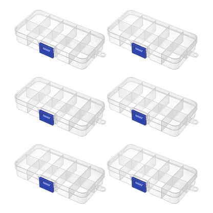 DECHOUS 6Pcs Clear Plastic Organizer Boxes with 10 Adjustable Compartments Mini Beads Storage Containers for Jewelry Beads, DIY Crafts, Small Parts