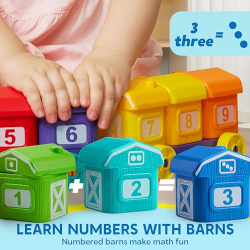 Play-Act Learning Toys for 1 2 3 Years Old, Counting, Matching & Sorting Montessori Learning Farm Train Including 9 Farm Animals, Birthday Gift for Baby Boys Girls - style: Farm Number Train