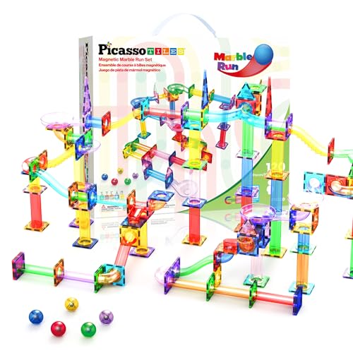 PicassoTiles 120 PCS Magnetic Tile Marble Run STEM Construction Set Ages 3+ - color: 120 Piece Marble Run