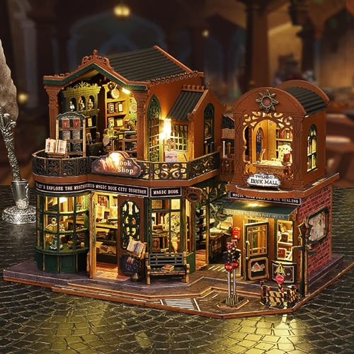 DIY Book Nook Kit - DIY Miniature Dolls House Kit with Furniture and LED Light, 3D Puzzle Wooden Art Bookends, Model Kits for Adults to Build (Twilight Bookstore) - style: Twilight Bookstore