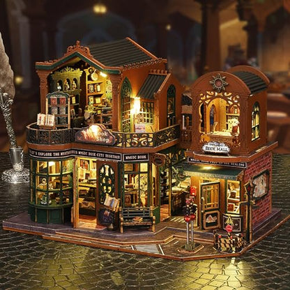 DIY Book Nook Kit - DIY Miniature Dolls House Kit with Furniture and LED Light, 3D Puzzle Wooden Art Bookends, Model Kits for Adults to Build (Twilight Bookstore) - style: Twilight Bookstore