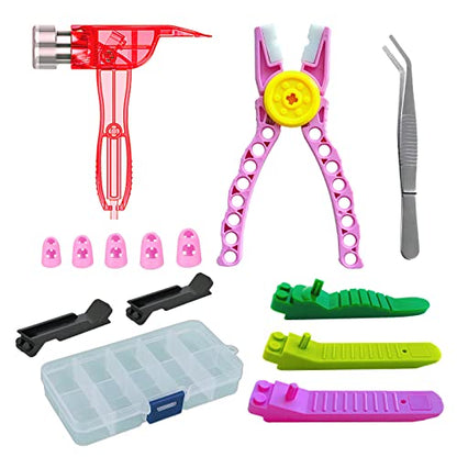 Building Blocks Tool Kit - Brick Separator, Mini Blocks Tool Set - Multi-Functional Hammer, Pliers, Tweezers, Finger Protectors with Tin Box (Pink) - color: Pink