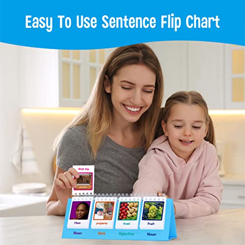Sentence Flip Charts, 80 Double Sided Cards in Noun/Verb/Adjective/Preposition 40 New Sentence Building Freestanding Flip Chart Educational Learning Tool for School Supplies - style: Sentence-A