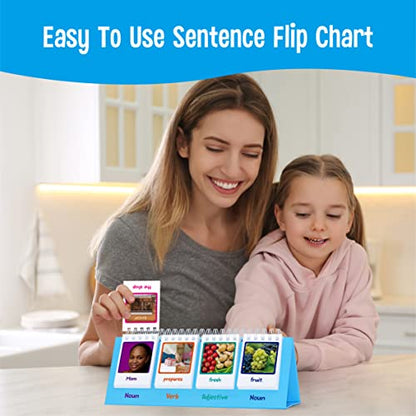 Sentence Flip Charts, 80 Double Sided Cards in Noun/Verb/Adjective/Preposition 40 New Sentence Building Freestanding Flip Chart Educational Learning Tool for School Supplies - style: Sentence-A