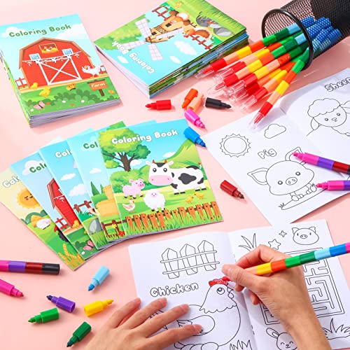 BenLouis 24 Pcs Farm Animals Mini Coloring Books for Kids Party Favors - style: Farm