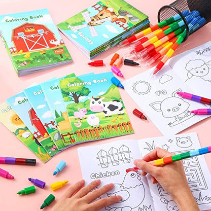 BenLouis 24 Pcs Farm Animals Mini Coloring Books for Kids Party Favors - style: Farm