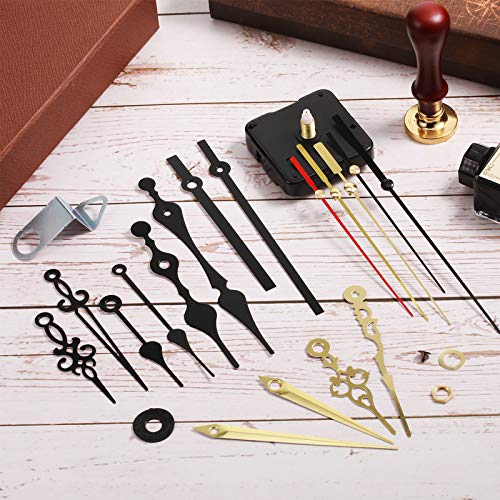 Outus 4 Pieces Quartz Clock Movement Mechanism Non Ticking DIY Mechanism with 6 Clock Hands Sets for Repair Parts Replacement(0.9 Inch/ 22 mm,Gold, Black) - size: 22 mm